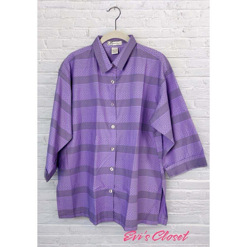 Dressbarn Button Up Shirt Women Purple Striped 100% Cotton Collared Sz 1X